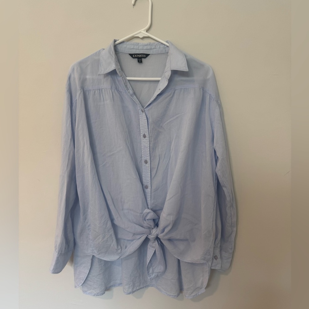 Express Oversized Light Blue Button Down Shirt